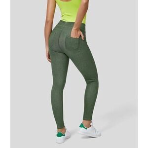 Halara Magic High Waisted Back Side Pocket Stretchy Knit Denim Casual Leggings S